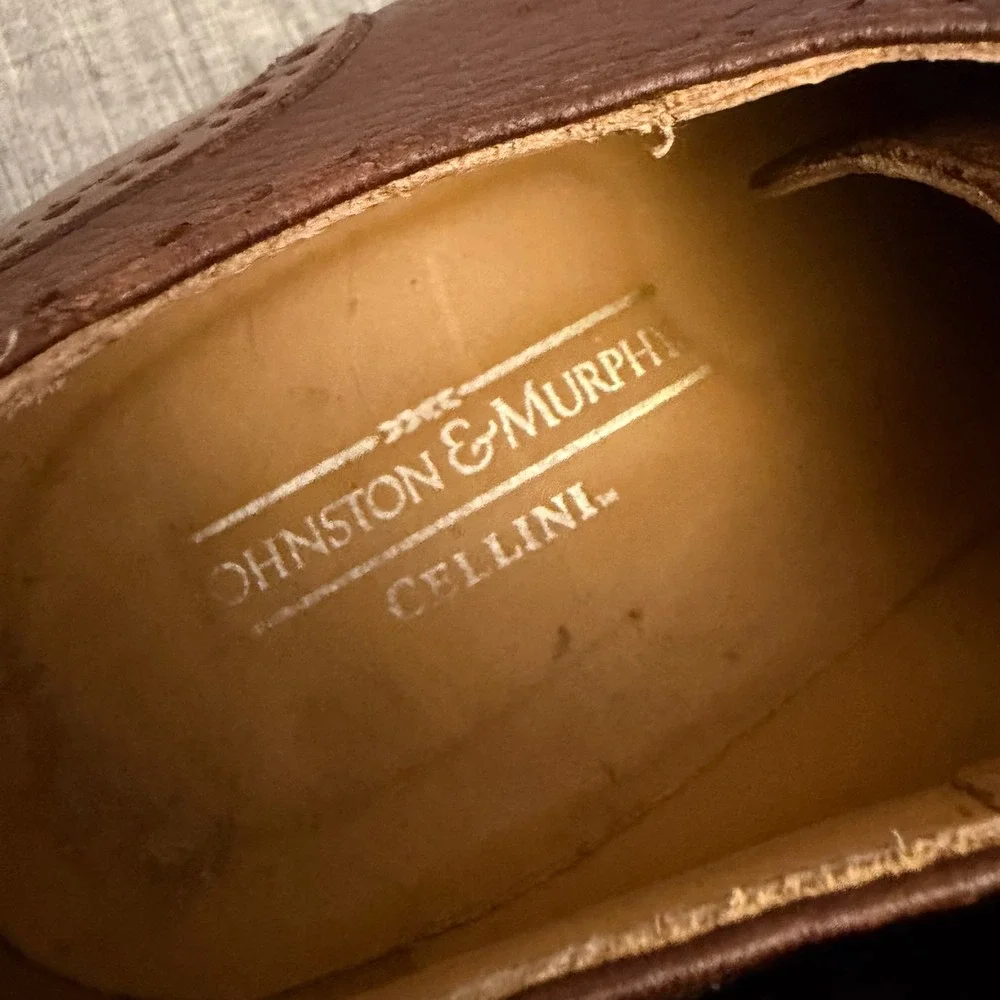 Johnston & Murphy Dress Shoes Mens 10 Brown‎ Cellini Cap Toe Brogue Oxfords